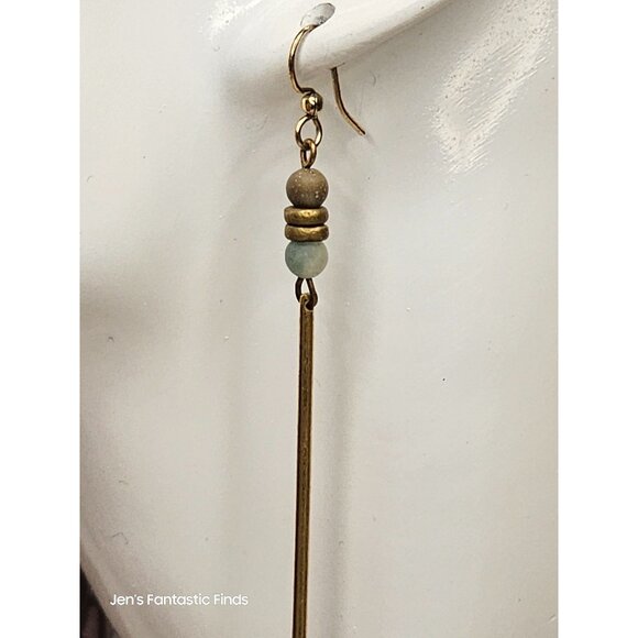 Long Dangle Earrings With Beads & Brass Accent - Picture 2 of 4
